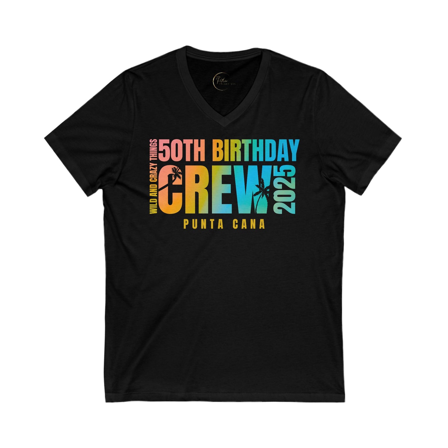 CREW V-Neck Veinesha 50th Birthday Crew V-Neck Tee, Women's Birthday Shirt, Punta Cana Party Top, Milestone Celebration Gift, Fun Vacation Apparel