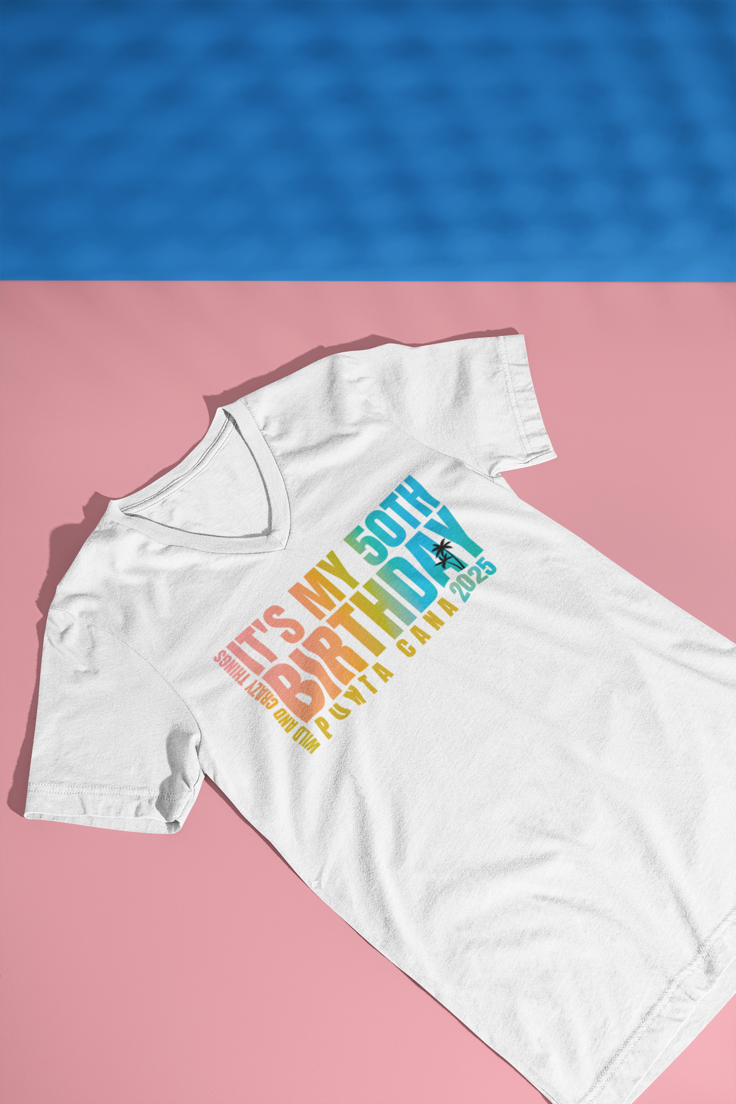 Veinesha 50th Birthday V-Neck Tee, Women's Birthday Shirt, Punta Cana Party Top, Milestone Celebration Gift, Fun Vacation Apparel