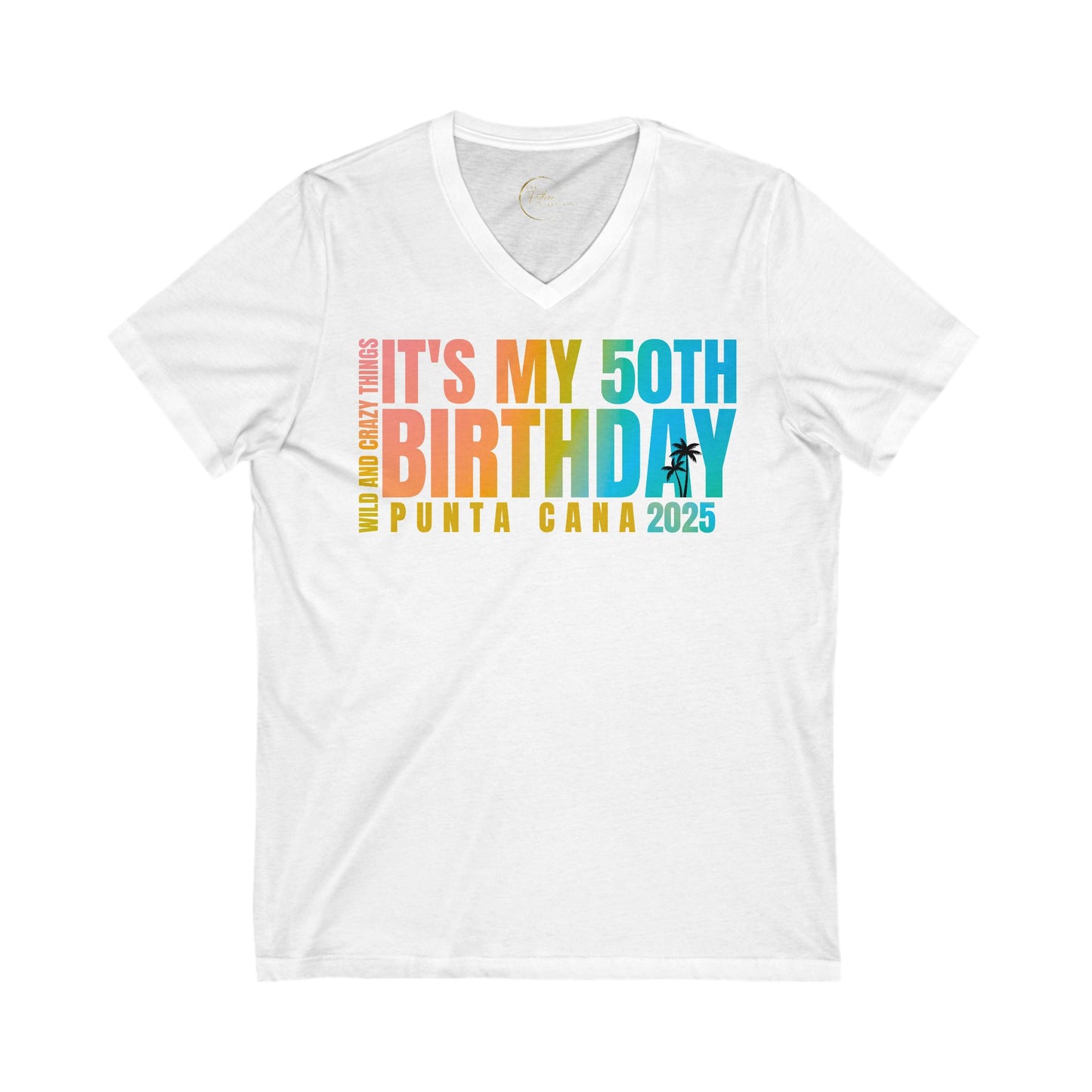 Veinesha 50th Birthday V-Neck Tee, Women's Birthday Shirt, Punta Cana Party Top, Milestone Celebration Gift, Fun Vacation Apparel