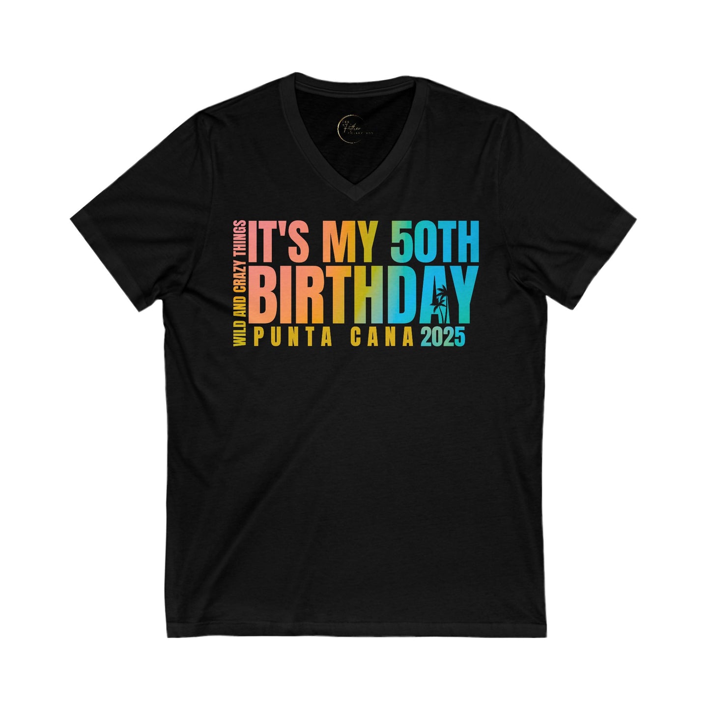 Veinesha 50th Birthday V-Neck Tee, Women's Birthday Shirt, Punta Cana Party Top, Milestone Celebration Gift, Fun Vacation Apparel
