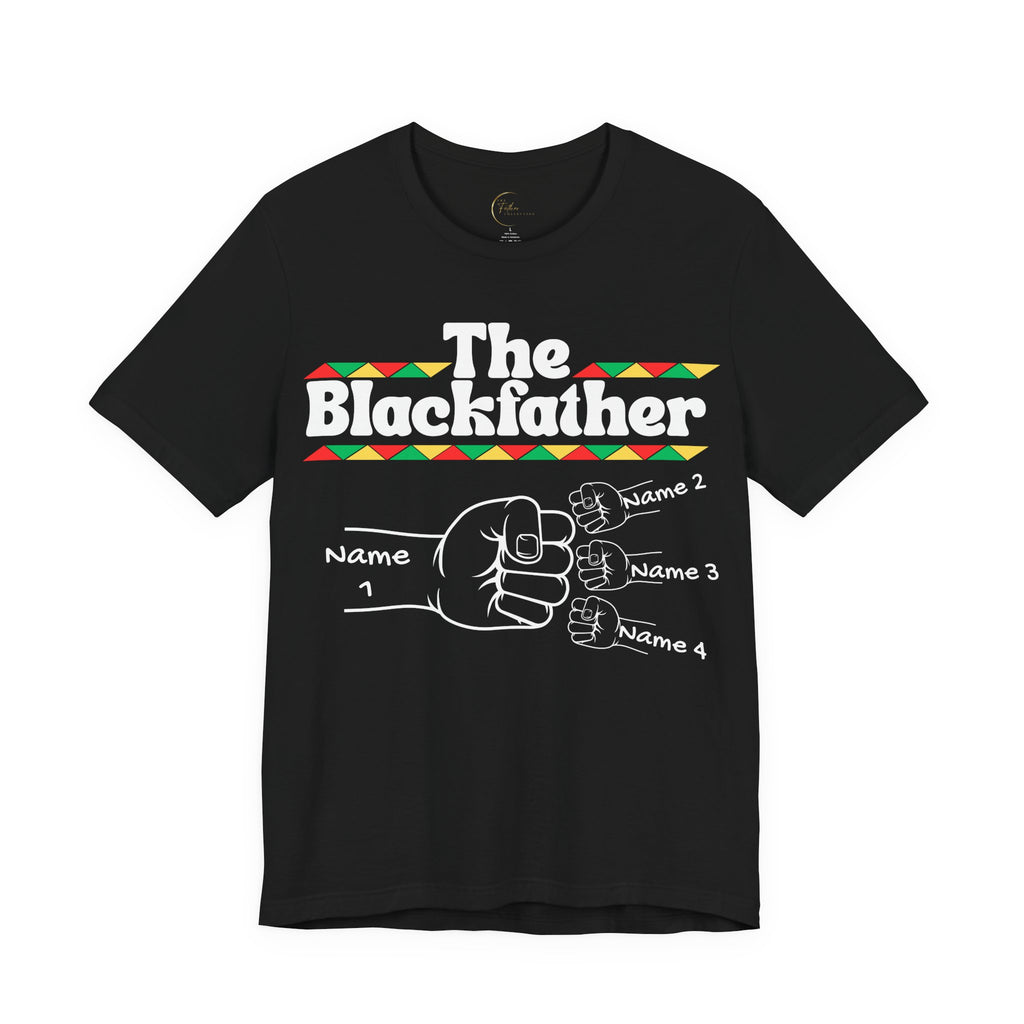 The Blackfather Personalized Tee – Custom Father & 3 Kids Fist Bump T-Shirt