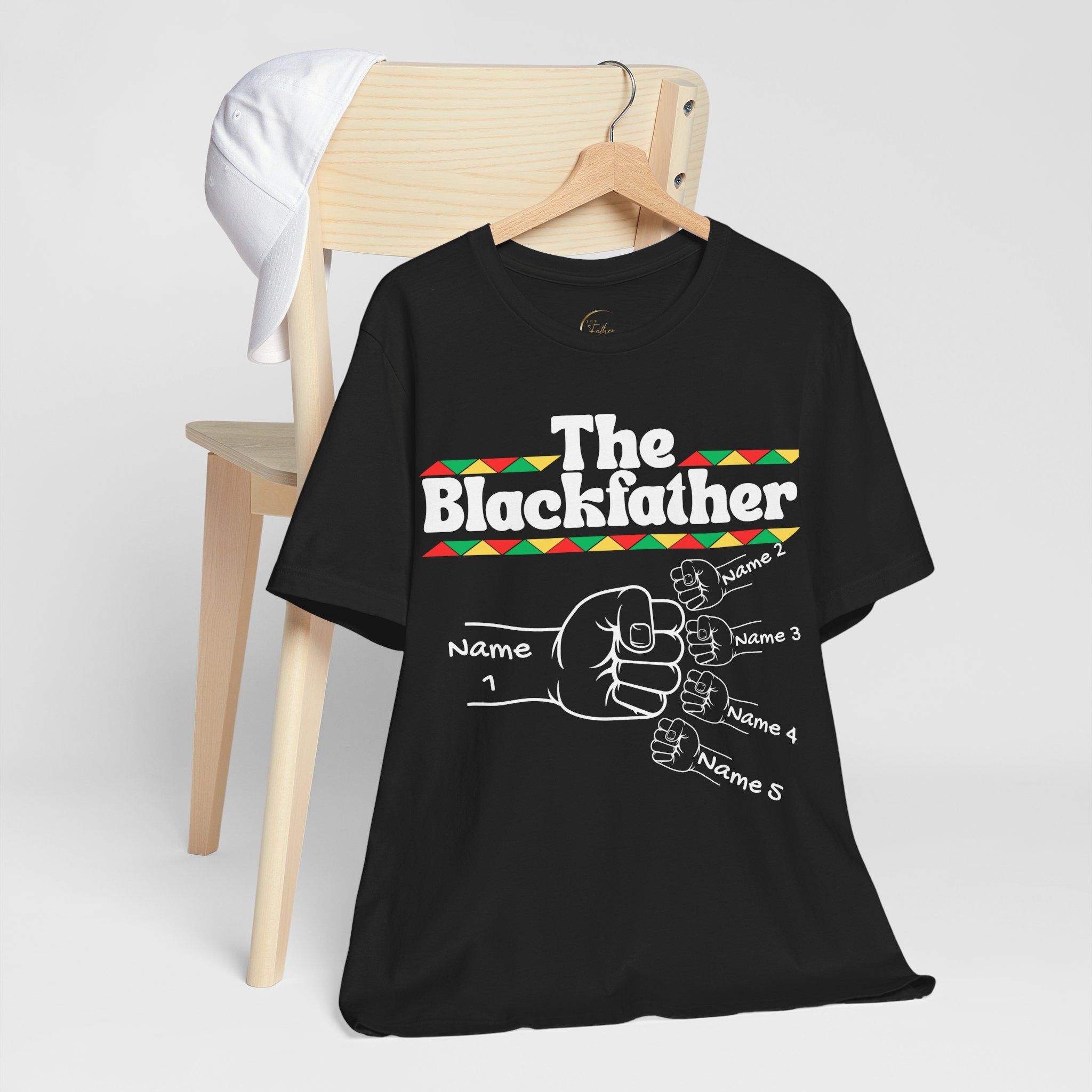 The Blackfather Personalized Fist Bump T-Shirt with 4 Sons/Daughters