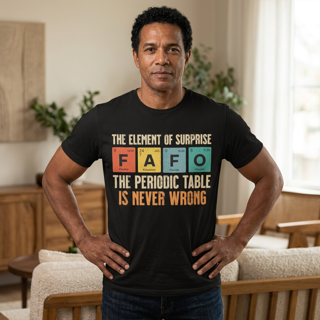 Periodic Table T‑Shirt — “The Element of Surprise: F-A-F-O” Science Tee