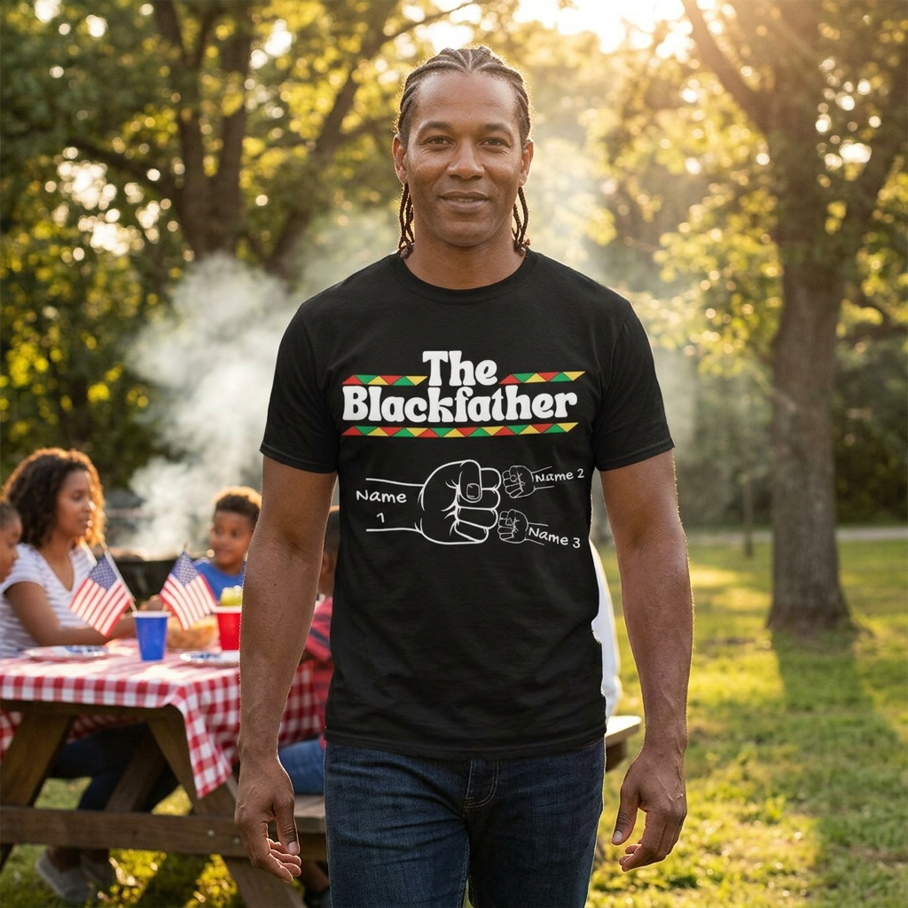 The Blackfather Personalized Fist Bump T-Shirt with 2 Sons/Daughters