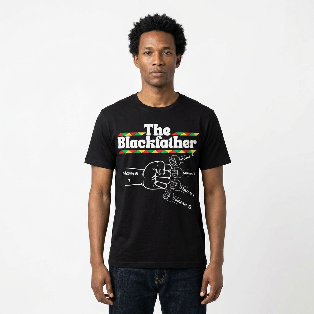 The Blackfather Personalized Fist Bump T-Shirt with 4 Sons/Daughters