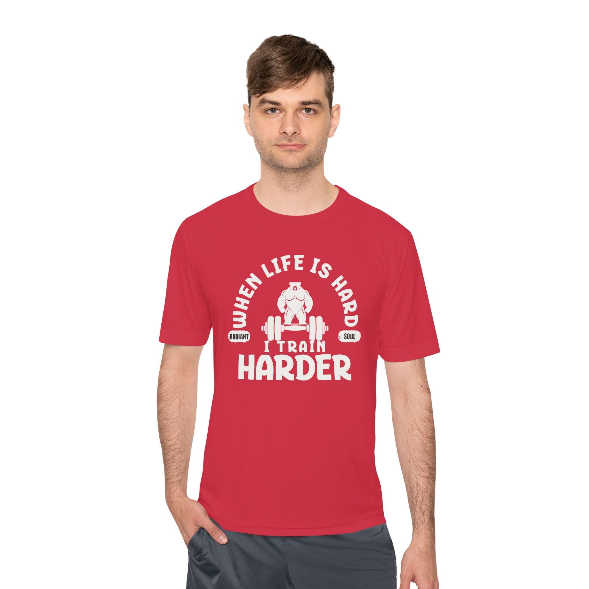 When Life Is Hard Train Harder Tee — Motivational Weightlifting Workout Shirt